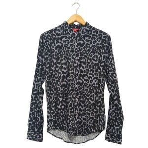 Guess sz S Purple and Black Leopard Print Long Sleeve Button-Up Business Shirt